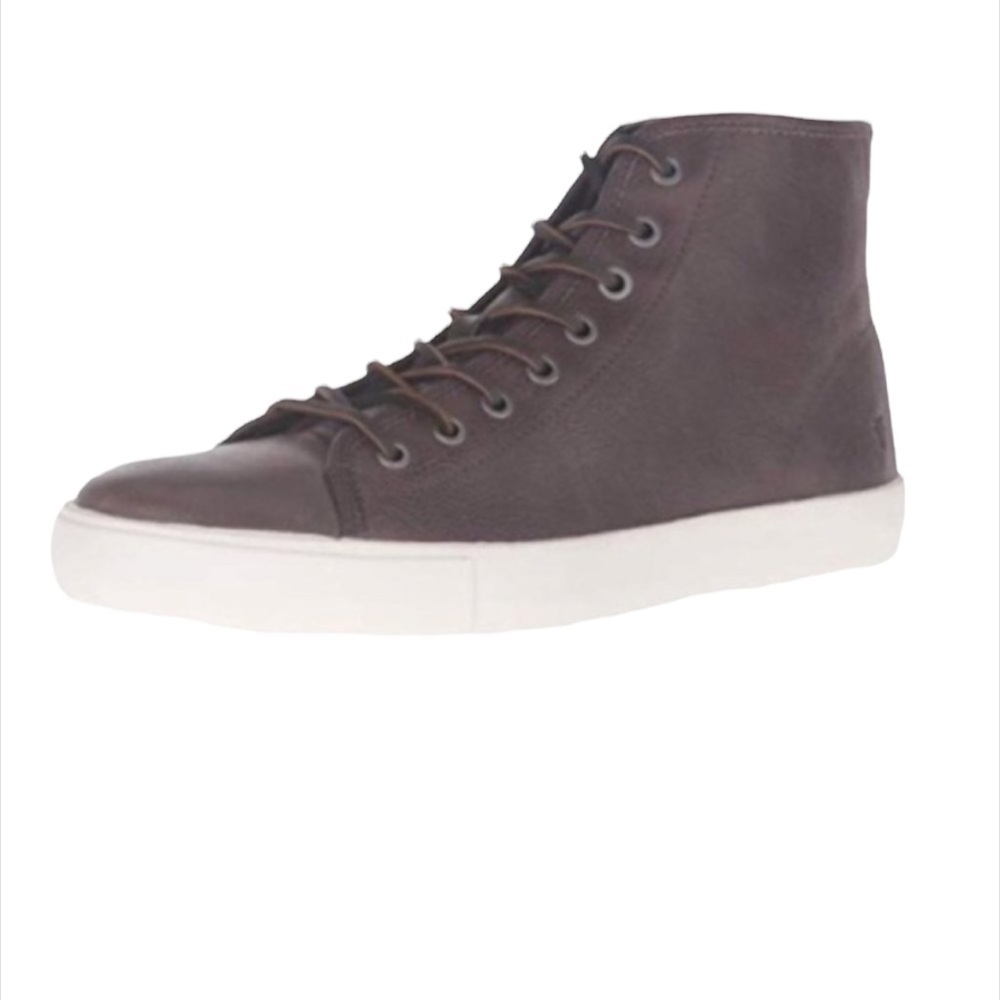 Frye Mens Gray Leather High Top Lace Up Brett White Sole Sneakers Sz 8 New